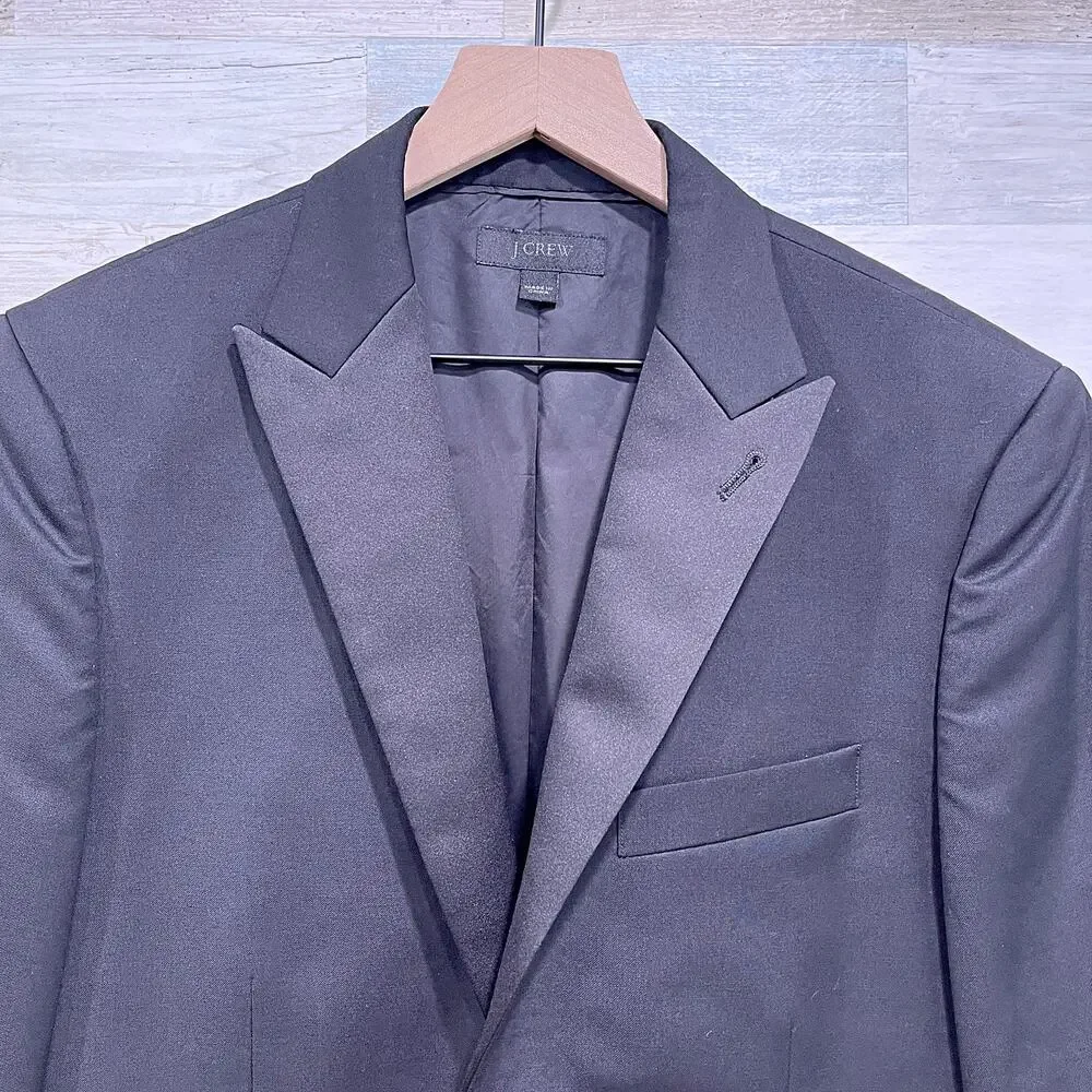 J CREW Peak Lapel Ludlow Jacket Black Super 120s Wool Mens 38R 38 Regular